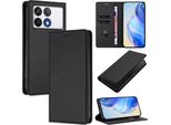 Custodia In Pelle Per Xiaomi Poco F6 Pro/Redmi K70/K70 Pro, Pelle Litschi, Custodia A Portafoglio Con Slot Per Carte E Supporto Nero