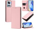 Custodia In Pelle Per Oneplus 10R/Oneplus Ace, Pelle Litschi, Custodia A Portafoglio Con Slot Per Carte E Supporto Rosa