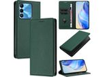 Custodia In Pelle Per Tecno Spark Go 2022/Spark 8C/Spark 9, Pelle Litschi, Custodia A Portafoglio Con Slot Per Carte E Supporto Verde