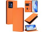 Custodia In Pelle Per Infinix Note 12 Pro 5G, Pelle Litschi, Custodia A Portafoglio Con Slot Per Carte E Supporto Arancione