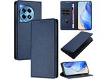 Custodia In Pelle Per Oneplus 12, Pelle Litschi, Custodia A Portafoglio Con Slot Per Carte E Supporto Blu