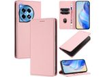 Custodia In Pelle Per Oneplus 12R, Pelle Litschi, Custodia A Portafoglio Con Slot Per Carte E Supporto Rosa