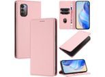 Custodia In Pelle Per Nokia G11 4G/Nokia G21 4G, Pelle Litschi, Custodia A Portafoglio Con Slot Per Carte E Supporto Rosa