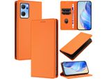 Custodia In Pelle Per Oppo Find X5 Lite/Reno7 5G, Pelle Litschi, Custodia A Portafoglio Con Slot Per Carte E Supporto Arancione