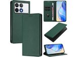 Custodia In Pelle Per Xiaomi Poco F6 Pro/Redmi K70/K70 Pro, Pelle Litschi, Custodia A Portafoglio Con Slot Per Carte E Supporto Verde