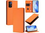 Custodia In Pelle Per Oppo A36/A76/A96/K10 4G/Realme 9I 4G, Pelle Litschi, Custodia A Portafoglio Con Slot Per Carte E Supporto Arancione