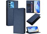 Custodia In Pelle Per Tecno Spark Go 2022/Spark 8C/Spark 9, Pelle Litschi, Custodia A Portafoglio Con Slot Per Carte E Supporto Blu
