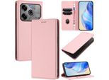 Custodia In Pelle Per Tecno Spark 6 Go/Spark Go 2020/Spark Go 2021, Pelle Litschi, Custodia A Portafoglio Con Slot Per Carte E Supporto Rosa