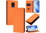 Custodia In Pelle Per Xiaomi Redmi Note 9S/9 Pro/9 Pro Max, In Pelle Litschi, Custodia A Portafoglio Con Slot Per Carte E Supporto Arancione
