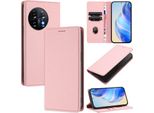 Custodia In Pelle Per Oneplus 11, Pelle Litschi, Custodia A Portafoglio Con Slot Per Carte E Supporto Rosa