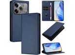 Custodia In Pelle Per Tecno Spark 6 Go/Spark Go 2020/Spark Go 2021, Pelle Litschi, Custodia A Portafoglio Con Slot Per Carte E Supporto Blu