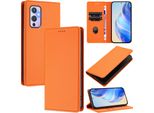 Custodia In Pelle Per Oneplus 9, Pelle Litschi, Custodia A Portafoglio Con Slot Per Carte E Supporto Arancione