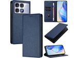 Custodia In Pelle Per Xiaomi Redmi K70 Ultra, Pelle Litschi, Custodia A Portafoglio Con Slot Per Carte E Supporto Blu