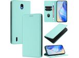 Custodia In Pelle Per Nokia C01 Plus/Nokia C1 2Nd Edition, Pelle Litschi, Custodia A Portafoglio Con Slot Per Carte E Supporto Turchese