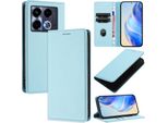Custodia In Pelle Per Infinix Note 40 5G, Pelle Litschi, Custodia A Portafoglio Con Slot Per Carte E Supporto Blu Chiaro