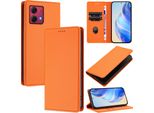 Custodia In Pelle Per Motorola Moto G84, Pelle Litschi, Custodia A Portafoglio Con Slot Per Carte E Supporto Arancione