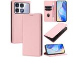 Custodia In Pelle Per Xiaomi Redmi K70 Ultra, Pelle Litschi, Custodia A Portafoglio Con Slot Per Carte E Supporto Rosa