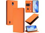 Custodia In Pelle Per Nokia C01 Plus/Nokia C1 2Nd Edition, Pelle Litschi, Custodia A Portafoglio Con Slot Per Carte E Supporto Arancione
