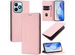 Custodia In Pelle Per Realme Note 50/Realme C51/Realme C53/Realme C51S, Pelle Litschi, Custodia A Portafoglio Con Slot Per Carte E Supporto Rosa
