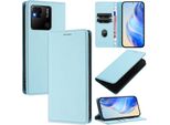 Custodia In Pelle Per Xiaomi Redmi 10A/Redmi 9C, Pelle Litschi, Custodia A Portafoglio Con Slot Per Carte E Supporto Blu Chiaro