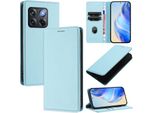 Custodia In Pelle Per Oneplus 10T, Pelle Litschi, Custodia A Portafoglio Con Slot Per Carte E Supporto Blu Chiaro