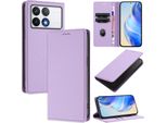 Custodia In Pelle Per Xiaomi Poco F6 Pro/Redmi K70/K70 Pro, Pelle Litschi, Custodia A Portafoglio Con Slot Per Carte E Supporto Viola