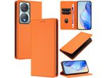 Custodia In Pelle Per Honor 90 Smart/Honor X7B/Honor X7B 5G, Pelle Litschi, Custodia A Portafoglio Con Slot Per Carte E Supporto Arancione