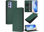 Custodia In Pelle Per Oneplus 9, Pelle Litschi, Custodia A Portafoglio Con Slot Per Carte E Supporto Verde