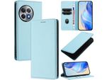 Custodia In Pelle Per Oneplus Ace 2 Pro, Pelle Litschi, Custodia A Portafoglio Con Slot Per Carte E Supporto Blu Chiaro