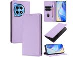 Custodia In Pelle Per Oneplus 12R, Pelle Litschi, Custodia A Portafoglio Con Slot Per Carte E Supporto Viola