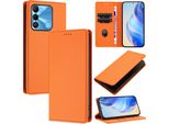 Custodia In Pelle Per Tecno Spark Go 2022/Spark 8C/Spark 9, Pelle Litschi, Custodia A Portafoglio Con Slot Per Carte E Supporto Arancione