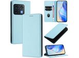 Custodia In Pelle Per Oneplus 10 Pro, Pelle Litschi, Custodia A Portafoglio Con Slot Per Carte E Supporto Blu Chiaro