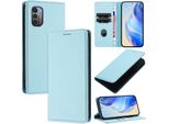 Custodia In Pelle Per Nokia G11 4G/Nokia G21 4G, Pelle Litschi, Custodia A Portafoglio Con Slot Per Carte E Supporto Azzurro