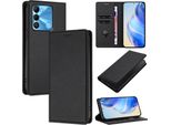 Custodia In Pelle Per Tecno Spark Go 2022/Spark 8C/Spark 9, Pelle Litschi, Custodia A Portafoglio Con Slot Per Carte E Supporto Nero