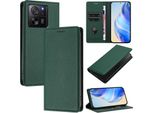 Custodia In Pelle Per Xiaomi 13T / 13T Pro, Pelle Litschi, Custodia A Portafoglio Con Slot Per Carte E Supporto Verde
