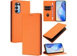 Custodia In Pelle Per Oppo Find X3 Lite/Reno5 4G/Reno5 5G, Pelle Litschi, Custodia A Portafoglio Con Slot Per Carte E Supporto Arancione