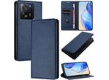 Custodia In Pelle Per Xiaomi 13T / 13T Pro, Pelle Litschi, Custodia A Portafoglio Con Slot Per Carte E Supporto Blu