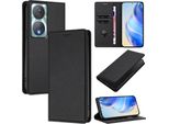Custodia In Pelle Per Honor 90 Smart/Honor X7B/Honor X7B 5G, Pelle Litschi, Custodia A Portafoglio Con Slot Per Carte E Supporto Nero