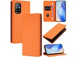Custodia In Pelle Per Oppo A94 5G/Reno5 Z, Pelle Litschi, Custodia A Portafoglio Con Slot Per Carte E Supporto Arancione