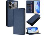 Custodia In Pelle Per Tecno Pova 6/Pova 6 Pro 5G, Pelle Litschi, Custodia A Portafoglio Con Slot Per Carte E Supporto Blu