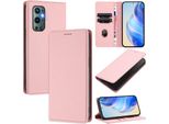 Custodia In Pelle Per Oneplus 9 Pro, Pelle Litschi, Custodia A Portafoglio Con Slot Per Carte E Supporto Rosa