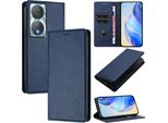Custodia In Pelle Per Honor 90 Smart/Honor X7B/Honor X7B 5G, Pelle Litschi, Custodia A Portafoglio Con Slot Per Carte E Supporto Blu