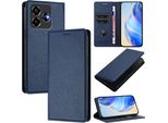 Custodia In Pelle Per Zte Blade V60 Vita/V60 Design/Nubia V60 Design/Axon 60 Lite, In Pelle Litschi, Custodia A Portafoglio Con Slot Per Carte E Supporto Blu