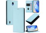 Custodia In Pelle Per Nokia C01 Plus/Nokia C1 2Nd Edition, Pelle Litschi, Custodia A Portafoglio Con Slot Per Carte E Supporto Blu Chiaro