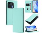 Custodia In Pelle Per Oneplus 10 Pro, Pelle Litschi, Custodia A Portafoglio Con Slot Per Carte E Supporto Turchese