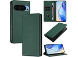 Custodia In Pelle Per Google Pixel 10 / Pixel 10 Pro, Pelle Litschi, Custodia A Portafoglio Con Slot Per Carte E Supporto Verde
