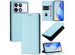 Custodia In Pelle Per Xiaomi Poco F6 Pro/Redmi K70/K70 Pro, Pelle Litschi, Custodia A Portafoglio Con Slot Per Carte E Supporto Blu Chiaro