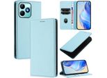 Custodia In Pelle Per Realme Note 50/Realme C51/Realme C53/Realme C51S, Pelle Litschi, Custodia A Portafoglio Con Slot Per Carte E Supporto Blu Chiaro