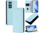 Custodia In Pelle Per Oneplus 9 Pro, Pelle Litschi, Custodia A Portafoglio Con Slot Per Carte E Supporto Blu Chiaro