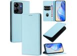 Custodia In Pelle Per Xiaomi Redmi 13C/Poco C65/Poco M6 5G, Pelle Litschi, Custodia A Portafoglio Con Slot Per Carte E Supporto Blu Chiaro